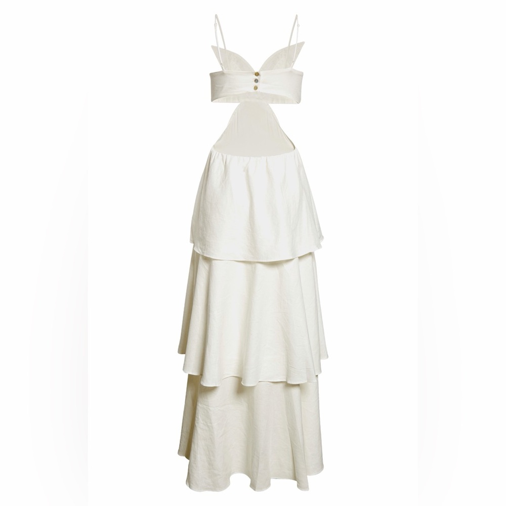 FARM Rio White Tiered Maxi Dress with Sculpted Floral Bodice - Picture 4 of 6